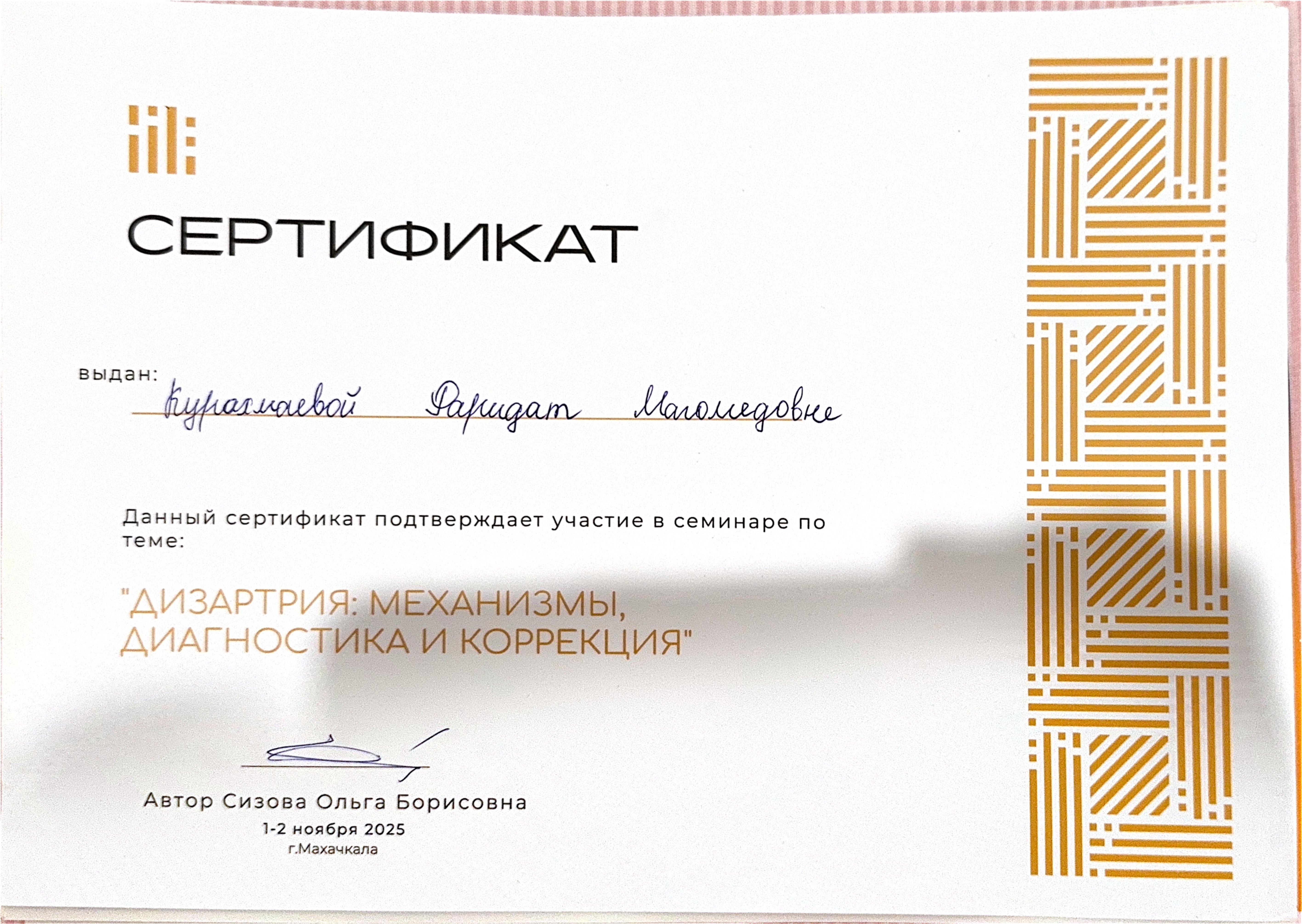 Сертификат — дизартрия: механизмы, диагностика и коррекция