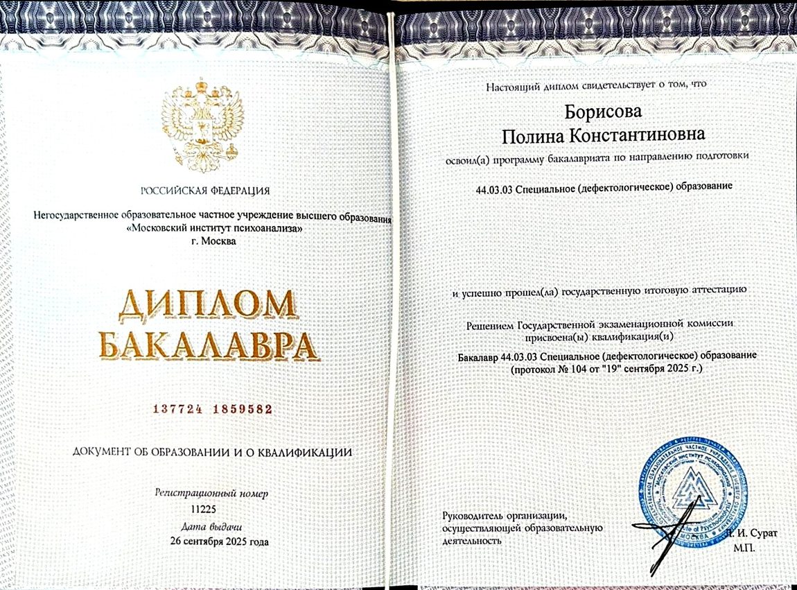 Диплом бакалавра — специальное (дефектологическое) образование