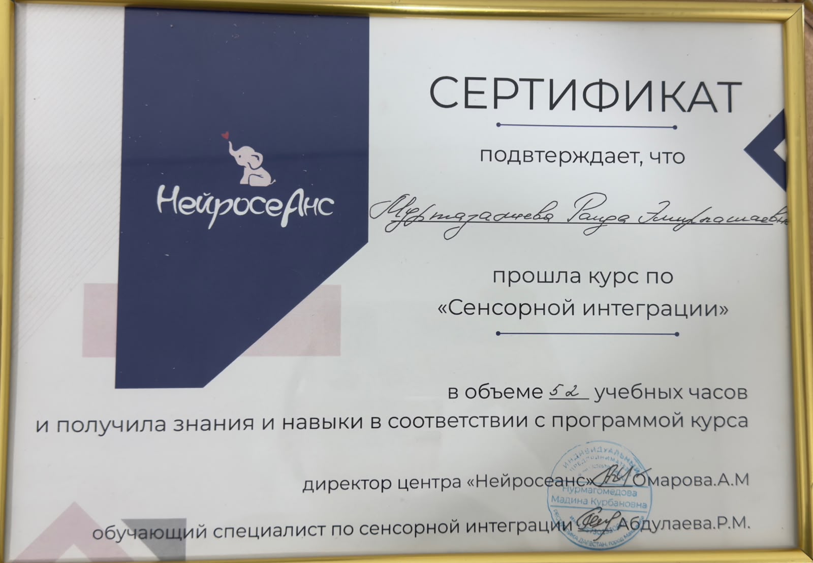 Сертификат «НейросеАнс» — сенсорная интеграция
